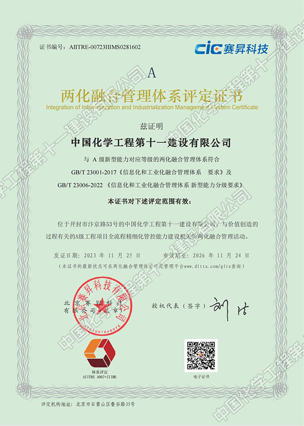 Informatization and Industrialization Integration Management System Assessment Certificate